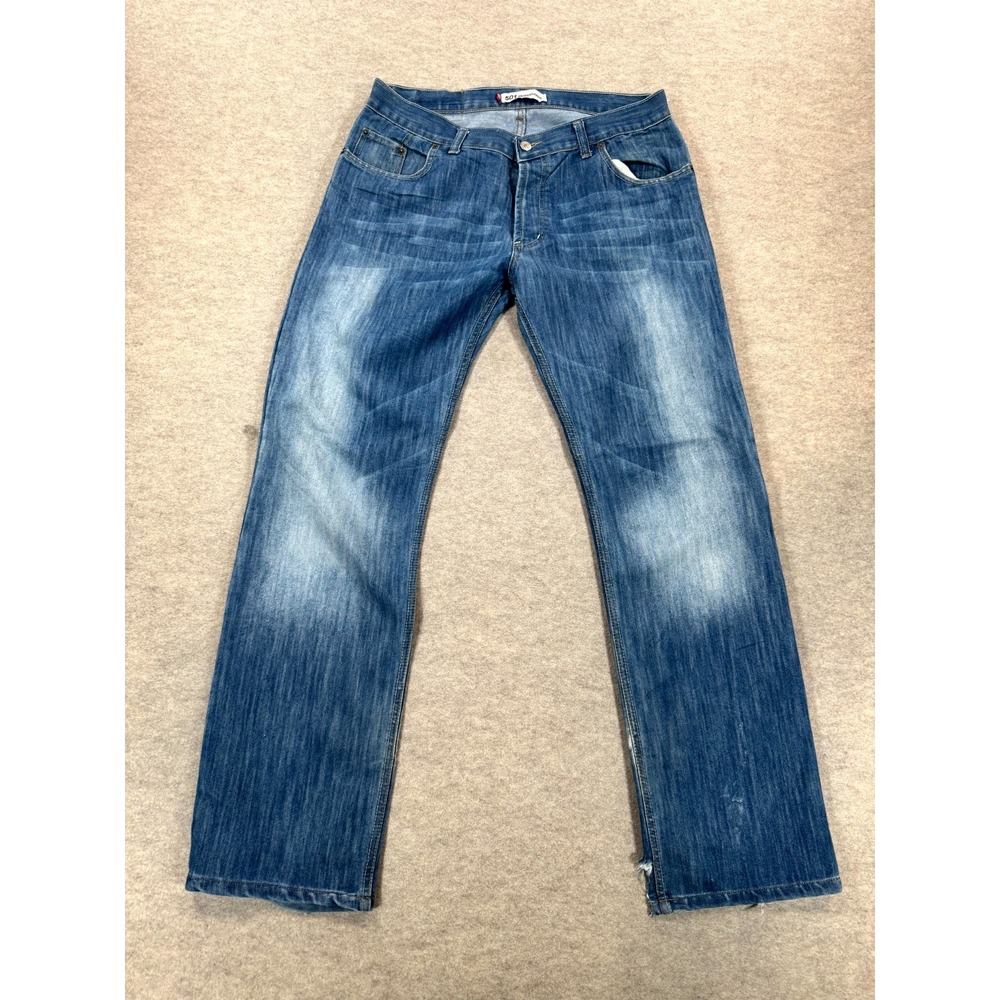 Levis 501 Professional Jeans Mens 36x34 Blue Whiskering Denim Logo Straight Leg